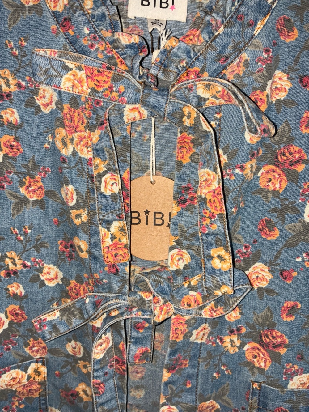 BiBi Blue Floral Ruffle Tie-Front Vest - Picture 2 of 7